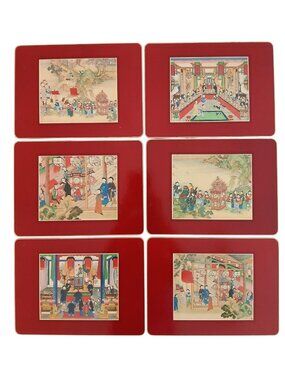 Clover Leaf Chinese Wedding Placemats Set 6 Cork Backed Vintage UK SPN9